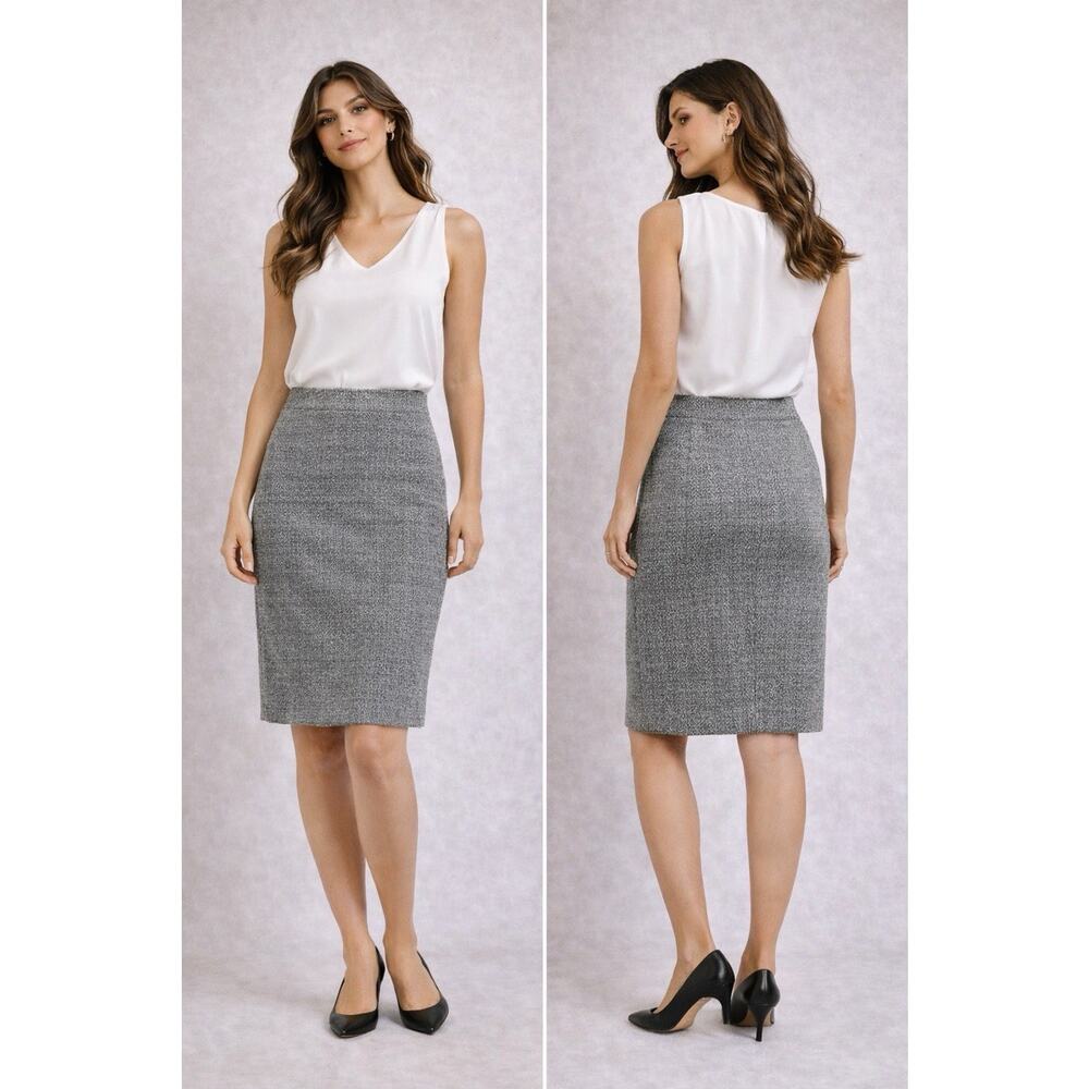 Max Studio Gray Herringbone Pencil Skirt Knee Length Work Office Chic S